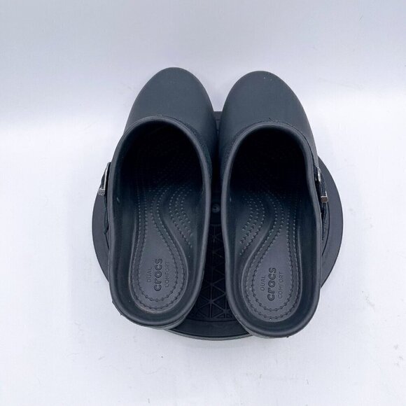 Crocs Shoes Black Rubber Low Heel Open Back Slip On Sarah Clog Mule Womens Sz 10 - Picture 8 of 9